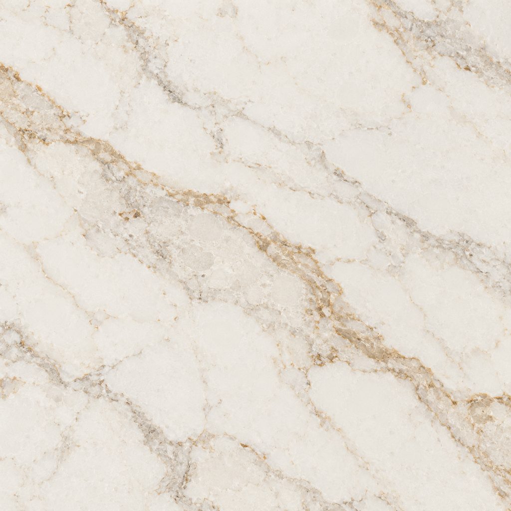 White quartz with warm gold veining, an illustrative finish