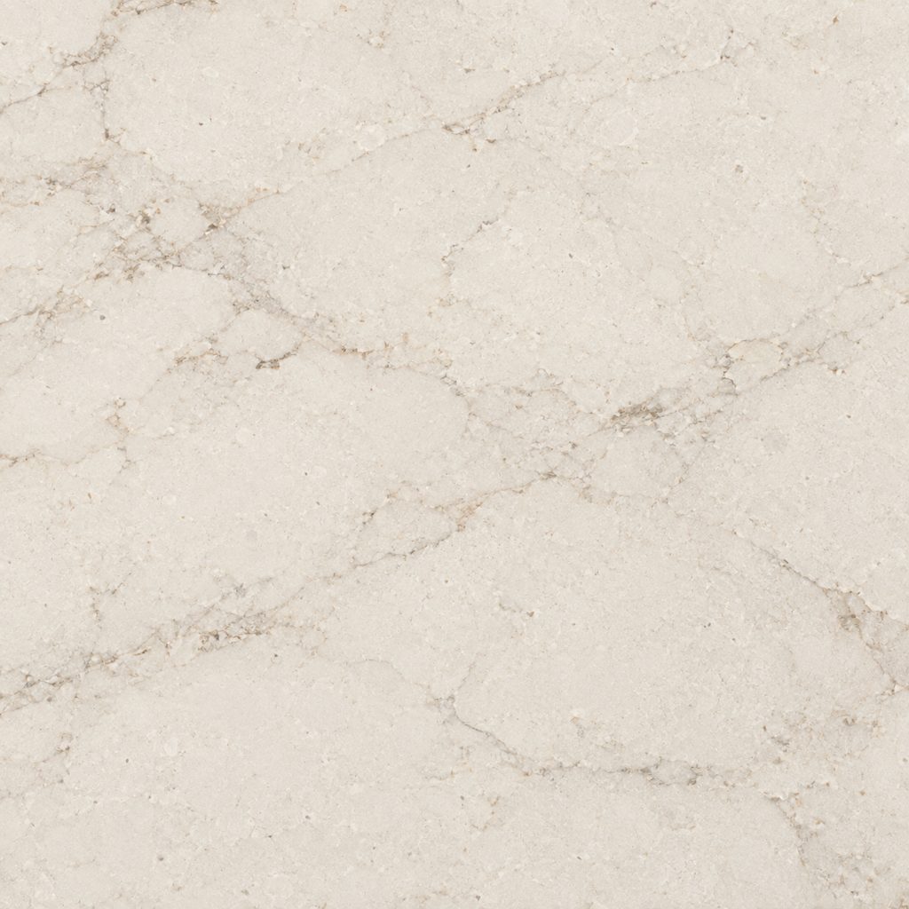 White quartz with soft gray veining, an illustrative finish